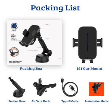 Induction Car Mount: Auto-Scaling, Wireless Charging, 360° Rotation, Stability Lock